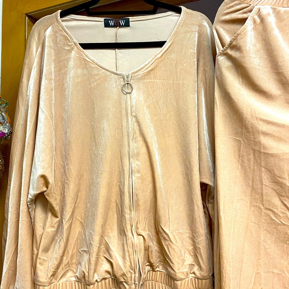 NWOT Velour Track Suit. Color Is A Beautiful Champagne Toast.